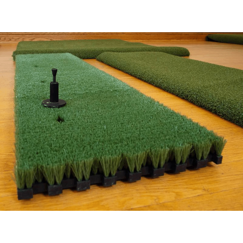 The Net Return Platinum Golf Turf hitting strip with golf tee.