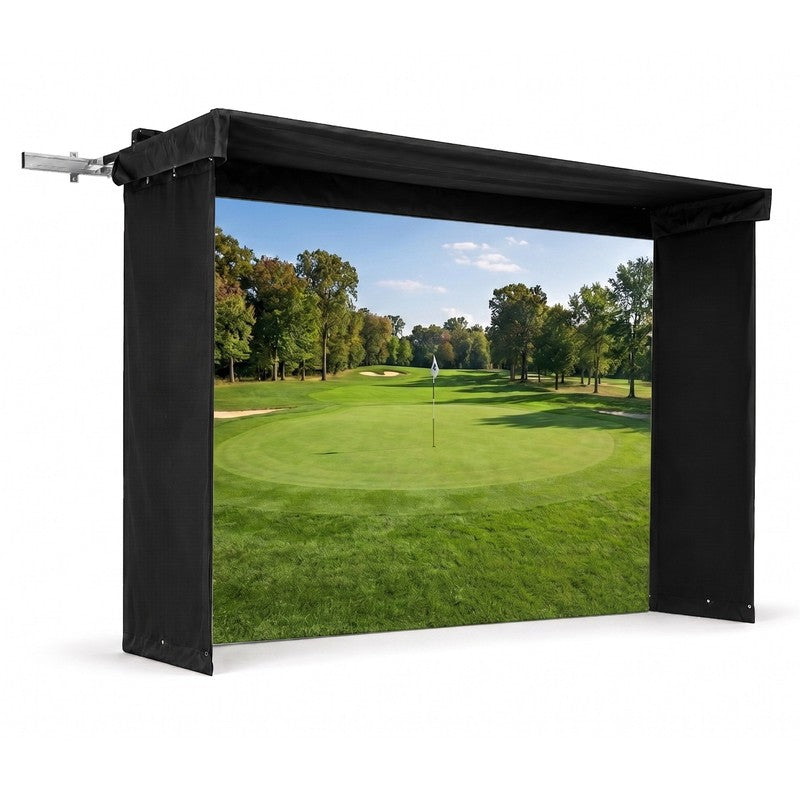 The SportScreen Vanish LITE enclosure option for this package with a course projected on the screen.