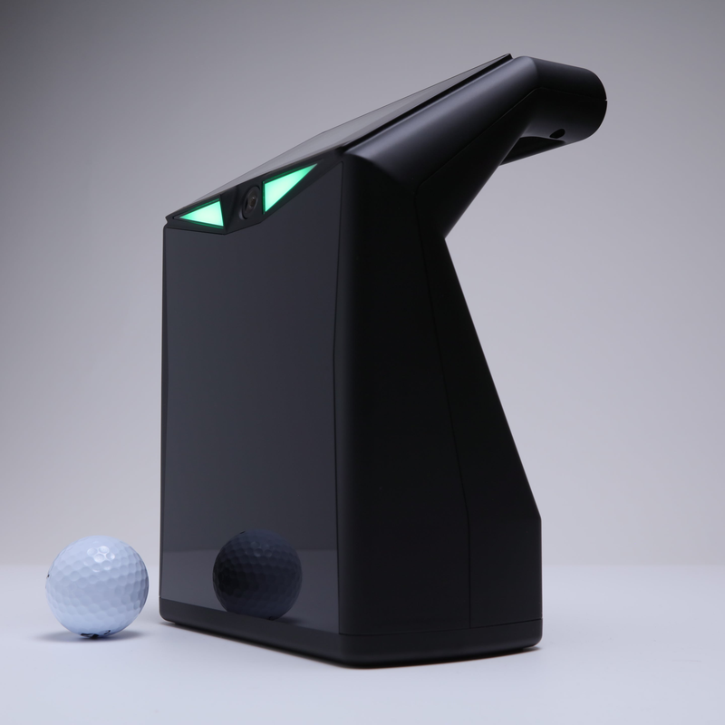 TruGolf LaunchBox Launch Monitor angled view with golf ball.