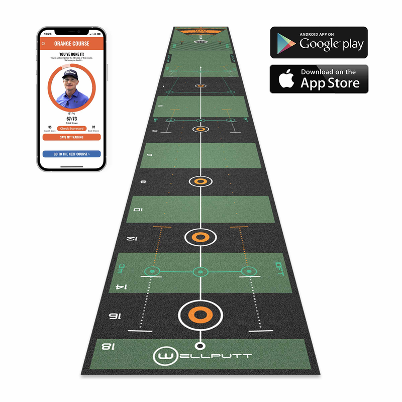 Wellputt app paired with the 13ft putting mat.