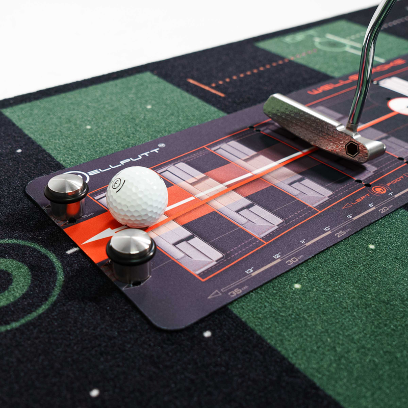 Gate drill weights forming a putting gate with a ball and putter.