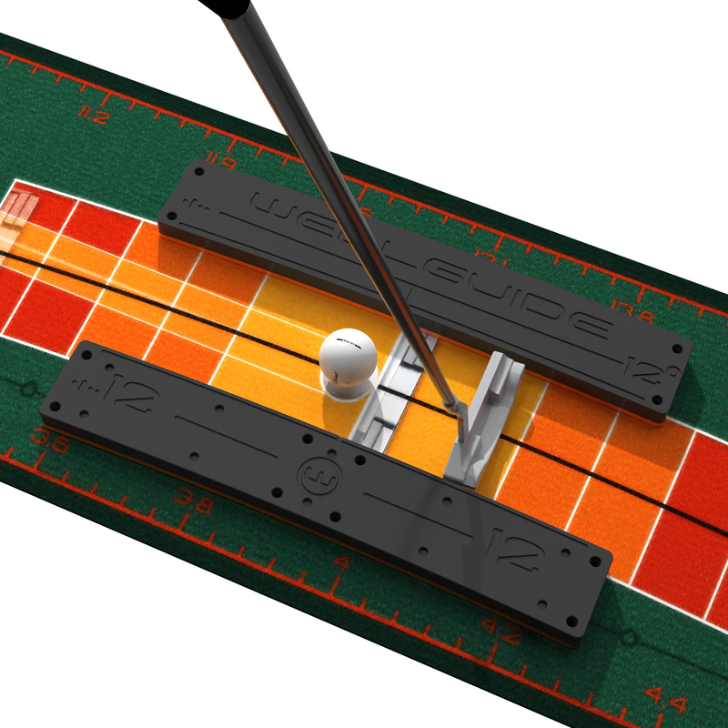 Wellguide rails guiding a putter along the stroke path.