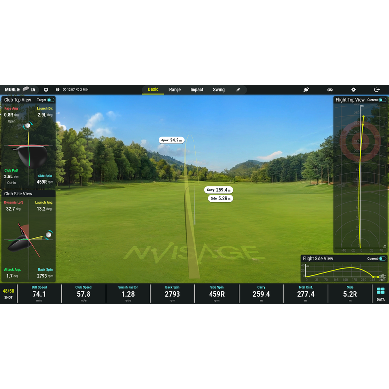 NVISAGE MURLIE driving range software interface.