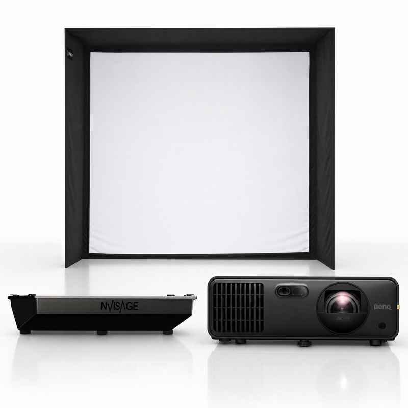 NVISAGE N1 launch monitor with SIG enclosure and projector golf simulator package