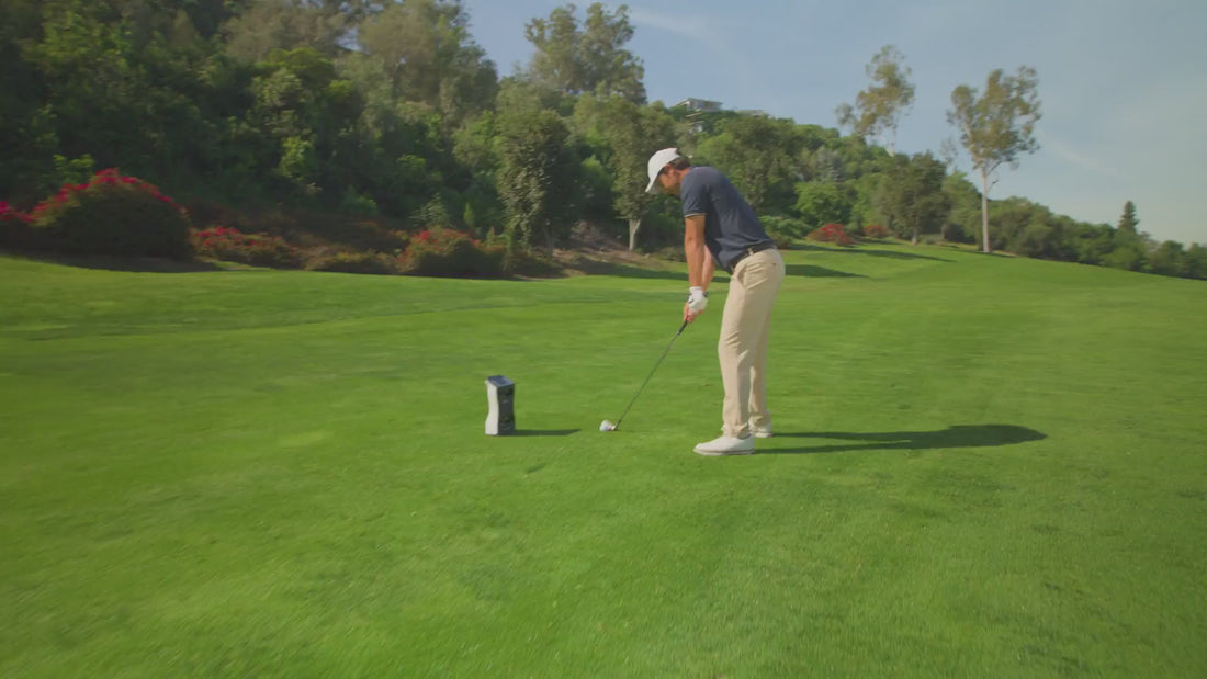 Golfers using launch monitors on a golf course, in a simulator room, and on  driving range.