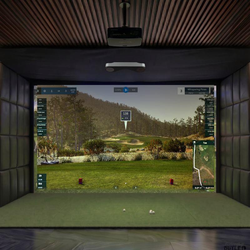 ProTee United VX custom installed golf simulator room with leatherette wall padding and mesh ceiling.