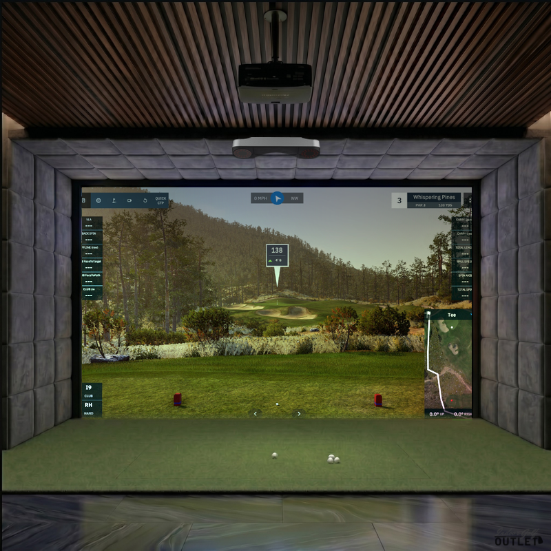 ProTee United VX custom installed golf simulator room with velvet wall and ceiling padding.