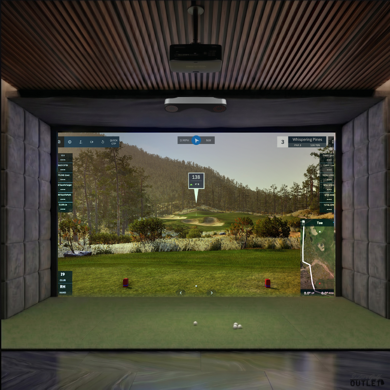 ProTee United VX custom installed golf simulator room with velvet wall padding and mesh ceiling.
