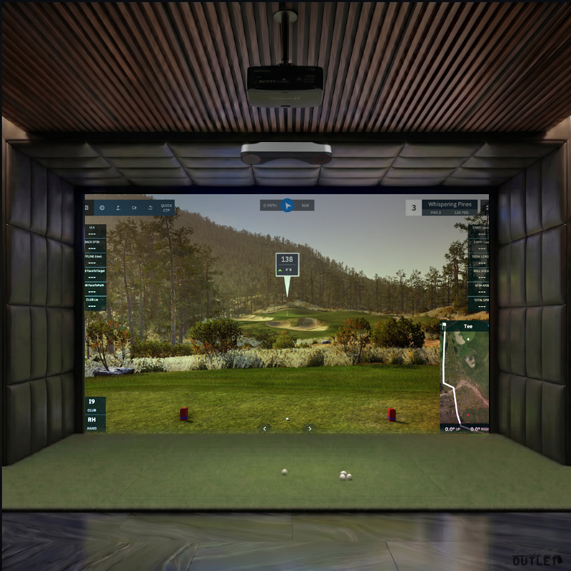 ProTee United VX custom installed golf simulator room with leatherette wall and ceiling padding.