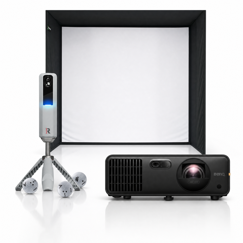 Rapsodo MLM2PRO launch monitor with SIG enclosure and projector golf simulator package