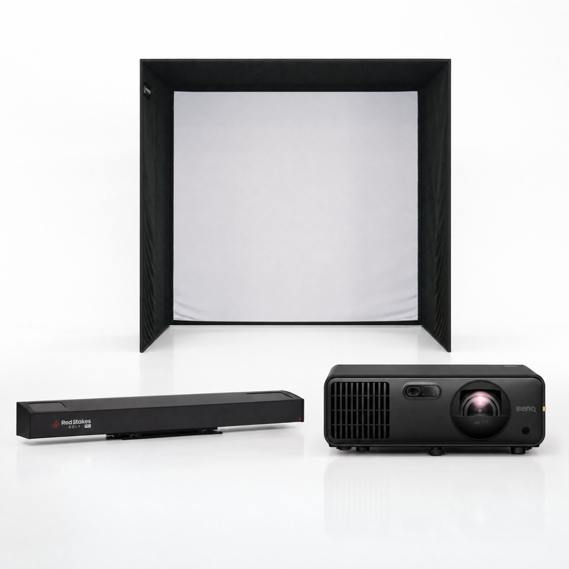 Red Stakes Golf Pro launch monitor with SIG enclosure and projector golf simulator package
