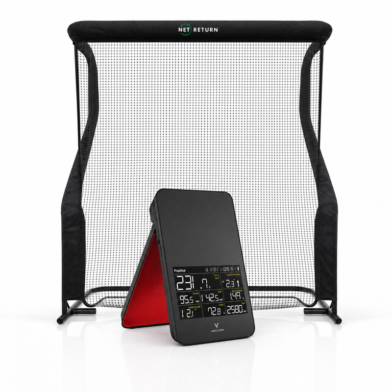 Swing Caddie SC4 PRO launch monitor with Net Return golf net golf simulator package